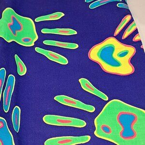navy blue with florescent hand print pattern fabric 1970's like design